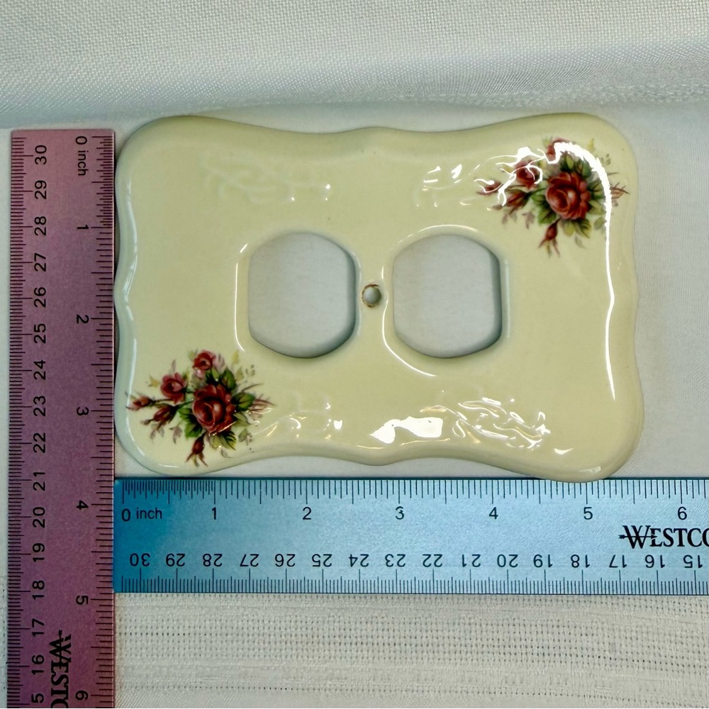 VTG Porcelain Double Light Switch & Single Outlet Cover VB Athena Roses Floral - Picture 10 of 10